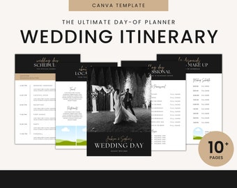 Wedding Itinerary Template | Editable Canva Template, Wedding Itinerary, Bridal Party Details Page, Day of Wedding Wedding Weekend Planner