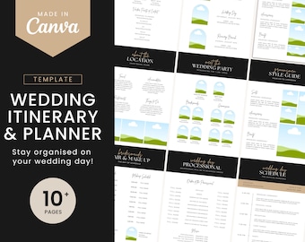 Wedding Day Binder Canva Template | Wedding Day Timeline, Wedding Timeline Template, Wedding Planner Digital, Wedding Itinerary Organiser