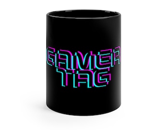 Czarny kubek do kawy Gamer Tag, 11 uncji
