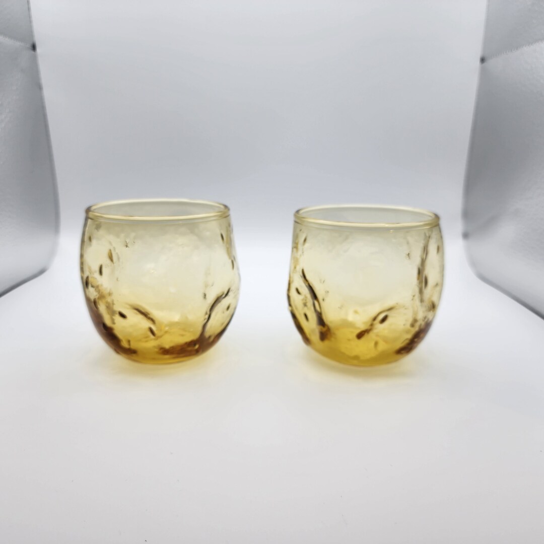 Roly Poly Mid Century Modern Blenko Style Amber Glass Tumblers Set of 2 ...