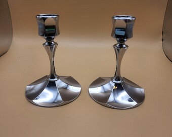 Irvinware Chrome Candle Sticks Set of 2 4 1/2" Candlestick Holder Silver Colored