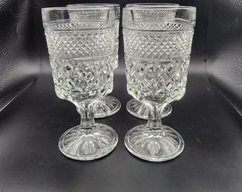 Anchor Hocking Wexford 6-5/8&quot; Water Goblets Wine Clear Vintage Glasses Set of 4