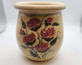 Cow Creek Pottery Vintage Vase by Jose handmade painted Roses by DH Ingram Texas