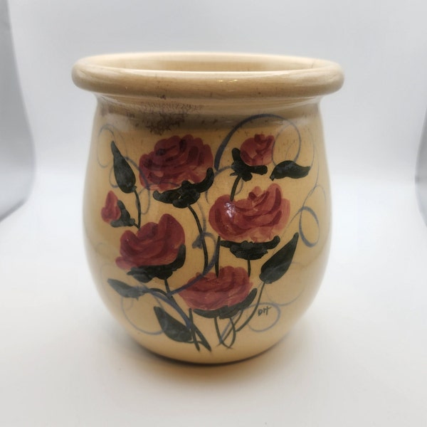 Cow Creek Pottery Vintage Vase by Jose handmade painted Roses by DH Ingram Texas