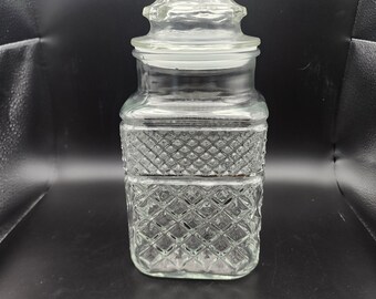 Anchor Hocking Wexford Clear Glass Square Large Canister & Lid or Apothecary Candy Jar 9"