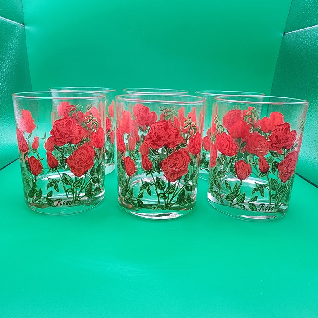 Cera Rose Double Old Fashioned Low Ball Vintage Barware Glasses MCM Set