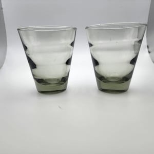 Libbey Ripple Smoke Gray Saturn Optic Ring Pair of Juice /Shot Glass Vintage