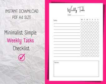 Minimalist Simple Weekly Checklist List | Easy Print From Home | Instant Download PDF | A4