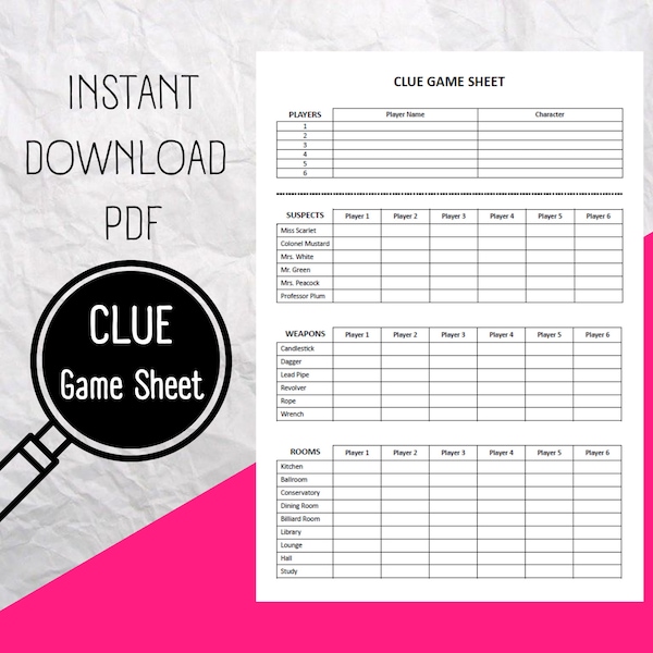 Cluedo Printable Sheets - Etsy UK