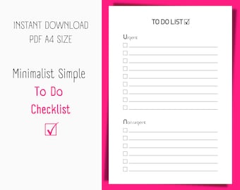 Minimalist Simple Checklist List | Easy Print From Home | Instant Download PDF | A4