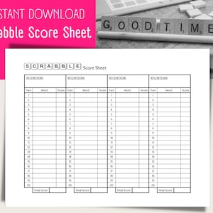 Hoja de puntuación de Scrabble | Descarga instantánea en PDF | Tamaño carta/A4