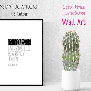Póster de pared motivacional 'Be Yourself' de Oscar Wilde | Descarga instantánea Imprimir desde casa | Tamaño de letra estadounidense