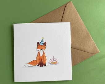 Carte de renard d'anniversaire | carte d'examen | Félicitations | Bravo | Mignon | de luxe recyclée | Faune britannique | chapeau de fête | renards renardeau