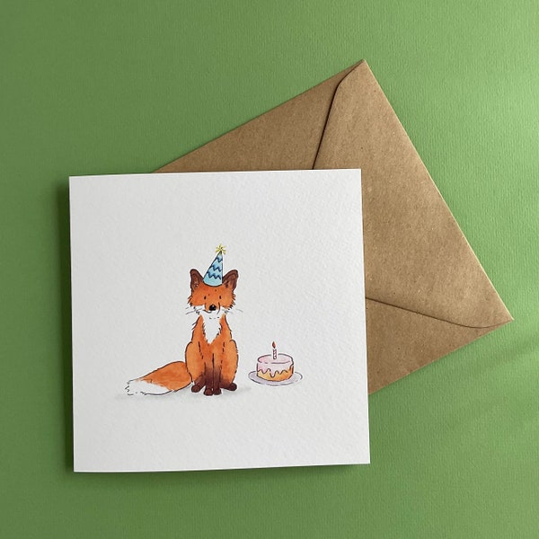 Birthday fox card | exam card | Congratulations | Well done | Cute | luxury Recycled card | British Wildlife | party hat | fox cub foxes