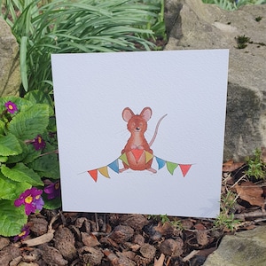 Souris d'anniversaire | bruant de souris | carte d'examen | Félicitations | Bravo | Mignon | célébration | Faune britannique | chapeau de fête | luxe