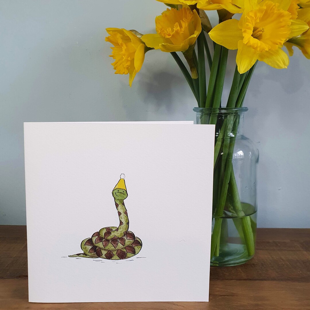 Birthday Snake Card: Party Hat Adder, Recycled Card - Etsy