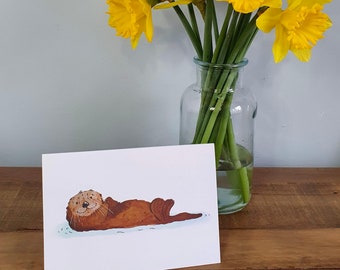 Otter card | Good luck | Thank you | Congratulations | Birthday | Well Done | recycled card | Wildlife | Sea otter
