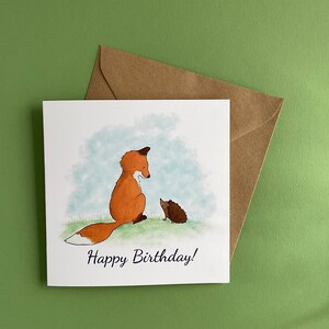 Cartão de aniversário de raposa | fofo | amigo | Cartão de ouriço | Cartão fofo | Cartão de raposa | Cartão de luxo da vida selvagem britânica | Filhote de raposa | Animal da floresta