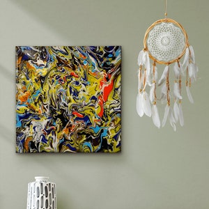 Unique abstract acrylic painting size 30 x 30 cm, Acrylic pouring, colorful, abstract art