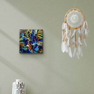 Unique abstract acrylic painting  size 15 x 15 cm, colorful, acrylic pouring, abstract art