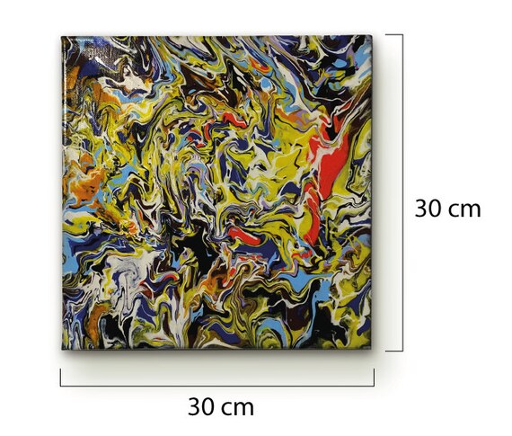 ユニークな抽象アクリル絵画サイズ30 x 30 cm、アクリルポアリング