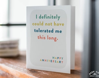 Thanks for Tolerating Me, Funny Anniversary Card, Romantic Humor, Love Card, Anniversary Humor, Anniversary Card