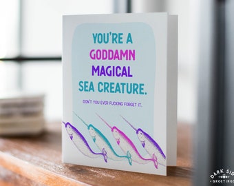 Magical Sea Creature Encouragement Card, Sweary Greeting, Just Because Card, Friendship Card, Vintage Art Card