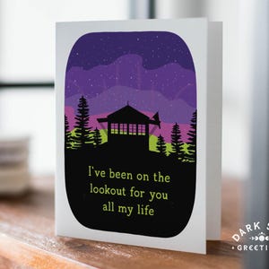 Fire Lookout Anniversary Card, Outdoorsy Romantic Greeting, Aurora Borealis, Romantic Couple's Love (A2 size)