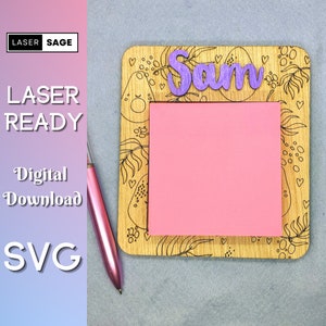 Sticky Note Houder | Laser Ready Cut File - Post It Note Houder SVG - Glowforge XTool Ortur OMTech CNC Design File - Digitaal Organiseren