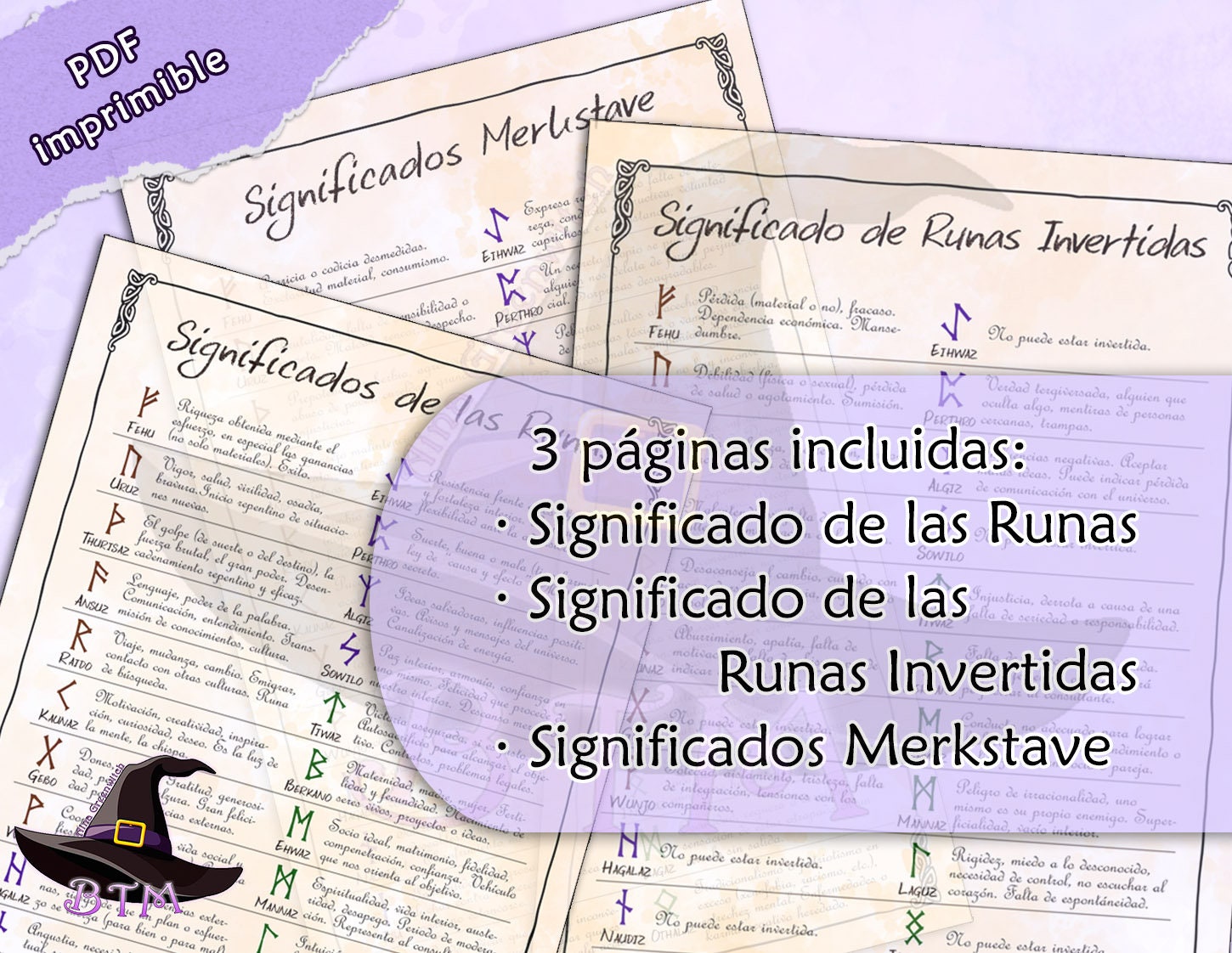 Runes Futhark Cheat Sheet Spanish, Reverse and Merkstave Meanings ...