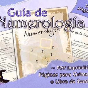 Numerology Guide printable, Spanish Numerology Guide. Grimoire or Book of Shadows pages. Spanish digital download
