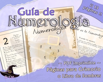 Guida numerologica stampabile, Guida numerologica spagnola. Pagine del Grimorio o del Libro delle Ombre. Download digitale spagnolo