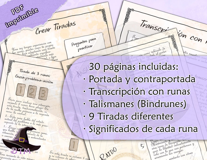 Runes Elder Futhark Guide Printable, Spanish Runes Guide. Grimoire or ...