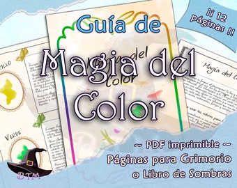 Color Magic Witch Guide stampabile, Guida in spagnolo. Pagine del Grimorio o del Libro delle Ombre. Download digitale spagnolo