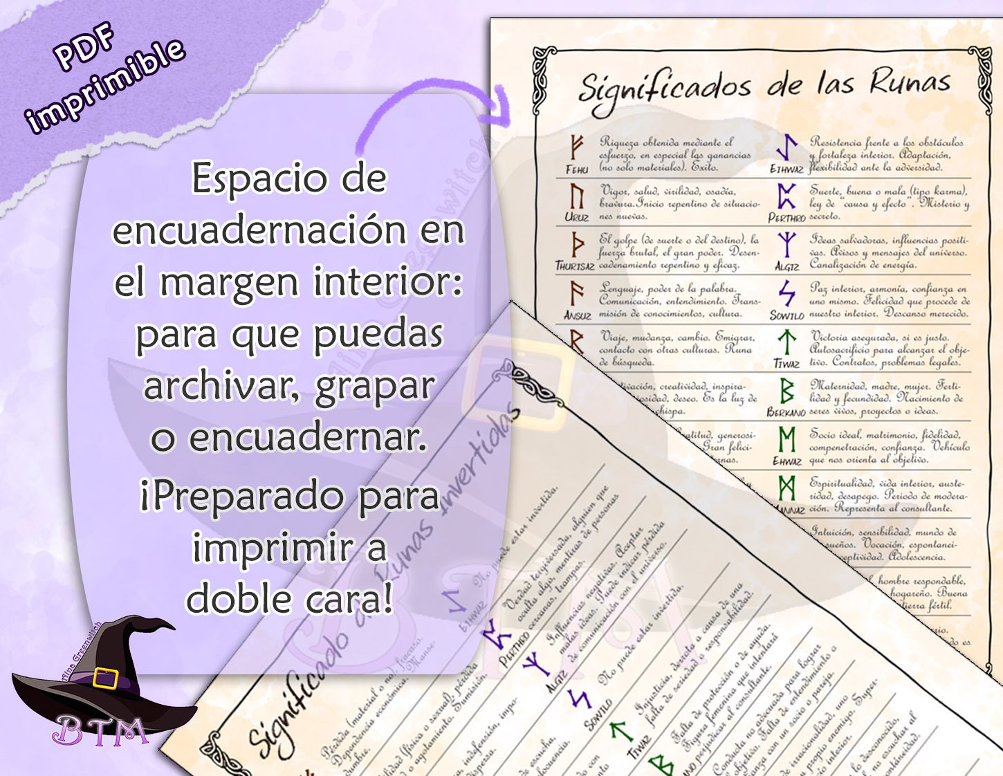 Runes Futhark Cheat Sheet Spanish, Reverse and Merkstave Meanings ...