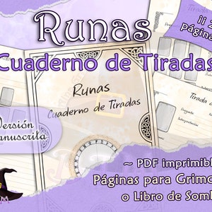 Runes Spread Journal printable, Spanish Elder Runes Journal, Futhark Runes spread download, Runes Spread Digital Journal. handwritten version