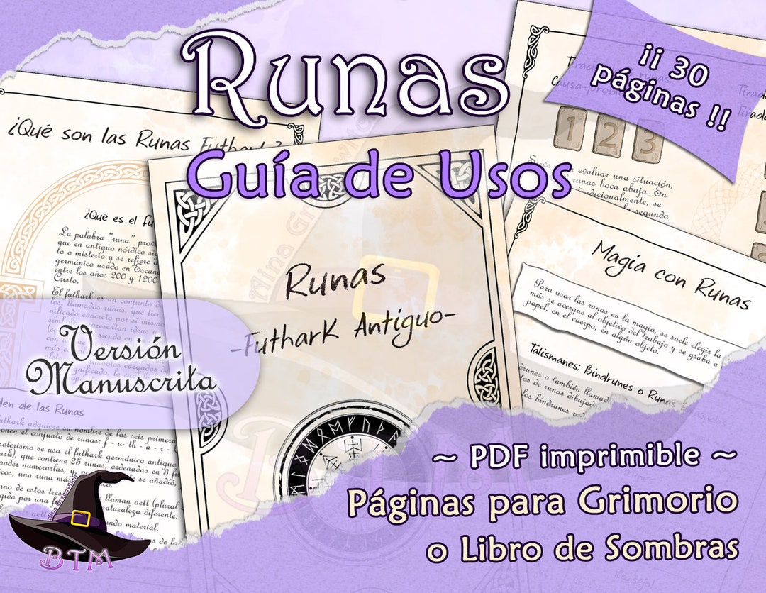 Runes Elder Futhark Guide Printable, Spanish Runes Guide. Grimoire or ...