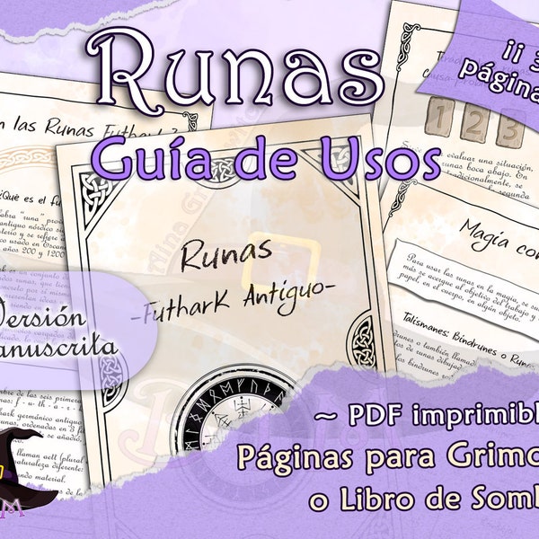 Runes Elder Futhark Guide printable, Spanish Runes Guide. Grimoire or Book of Shadows pages. Spanish digital download. Handwrited version