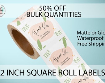 2 Inch Square Labels On Roll | Product Labels | Weatherproof Labels | BOPP | Free Shipping