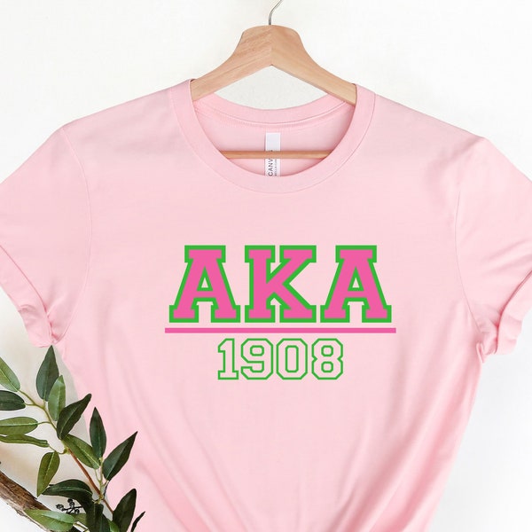 Pink and Green Short-Sleeve Chapter Shirt, AKA Embroidered Short-Sleeve, Aka Girl Shirt, Alpha Kappa Alpha Shirt, Aka Girl Shirt, Aka 1908
