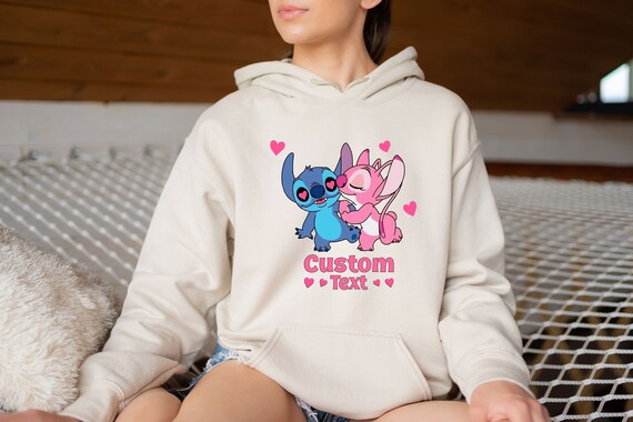 Custom Stitch and Angel Hoodie, Disney Couple Hoodie, Lilo and Stitch Hoodie,  Custom Disney Stitch and Angel Happy Valentines Hoodie, Stitch 