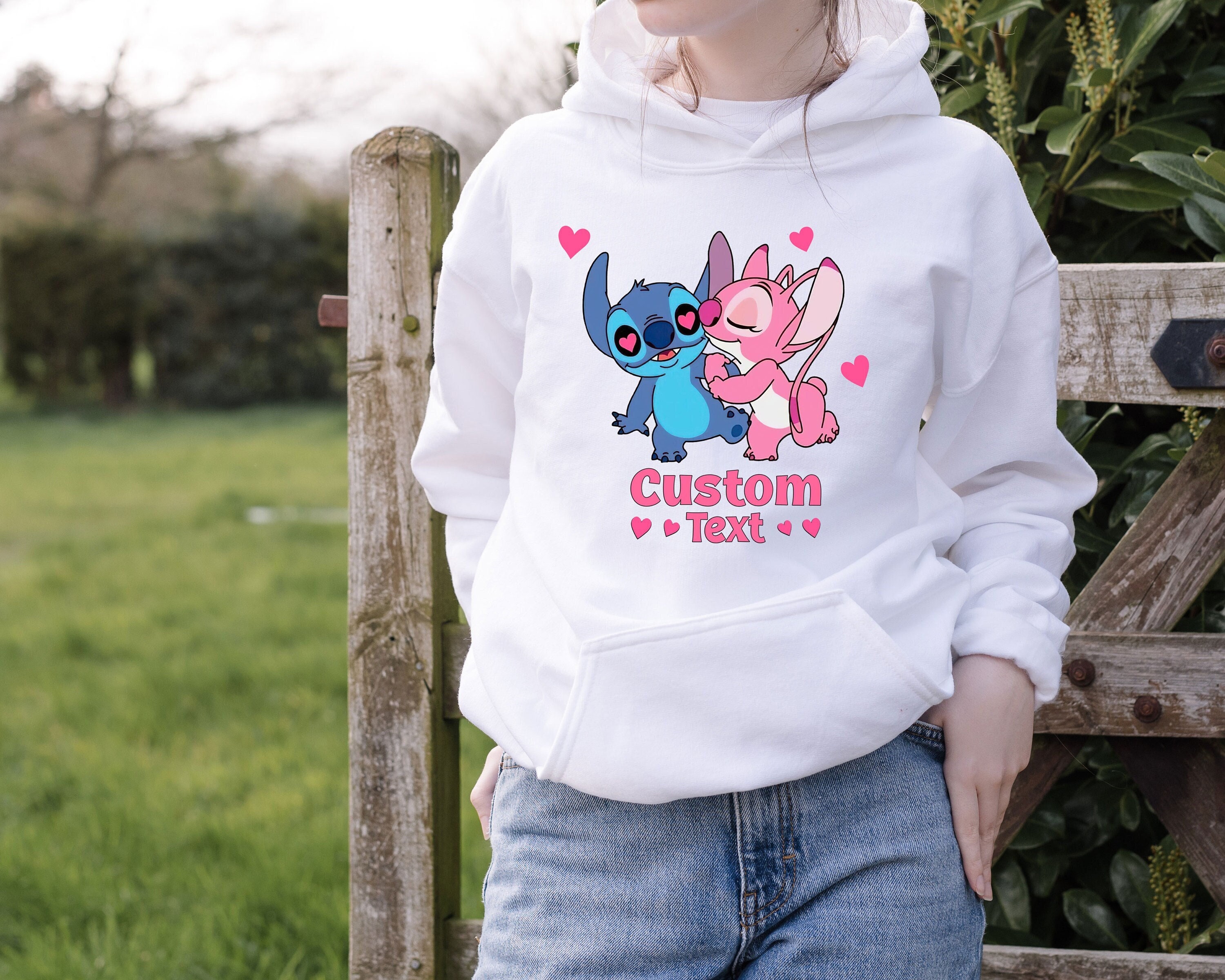 Custom Stitch and Angel Hoodie, Disney Couple Hoodie, Lilo and Stitch Hoodie,  Custom Disney Stitch and Angel Happy Valentines Hoodie, Stitch 