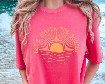 COMFORT 夕日を眺めるシャツ ティーン向けトレンディなトップス ココナッツガールの服 ビーチ風Tシャツ ココナッツガールの美的Tシャツ ビンテージスタイル プレッピーアイテム