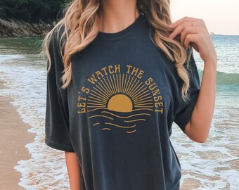 COMFORT 夕日を眺めるシャツ ココナッツガールシャツ ココナッツガール服 ビーチTシャツ ココナッツガール美的Tシャツ ビンテージスタイル トレンディトップ