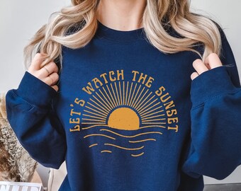 夕日を眺めるスウェットシャツ 夕日のクルーネック ビーチ風スウェットシャツ プレッピーな服 十代の女の子へのギフト プレッピーなアイテム ココナッツガールの服 グラノーラ