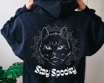 Halloween Cat Sweatshirt Spooky Shirt Halloween Hoodie Cat Halloween Shirt Black Cat Sweatshirt Plus Size Witch Hoodie Cat Themed Gifts