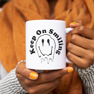 Keep on Smiling Melting Smile Face Coffee Mug - Trippy Happy Face Tea Mug, Drippy Smile Face Tea Mug, Gift for Coffee Lover Gift for Tea