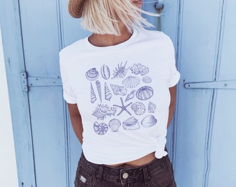 Mermaidcore Conchiglia Camicia Conchiglia Camicia Cocco Ragazza Vestiti Granola Ragazza Cocco Ragazza Camicia Biologia Marina Camicia Academia Scuro Chiaro