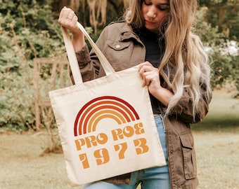 Feminist Tote Bag Pro Roe 1973 Canvas Tote Bag, Pro Choice bag, Retro Rainbow natural tote, Protect Roe vs Wade, My Body My Choice bag