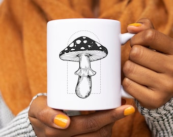 Amanita Mushroom Mug, cottage core coffee cup, goblin core tea cup, mycology mug, botanical mushroom coffee cup, magic mushroom hippie mug